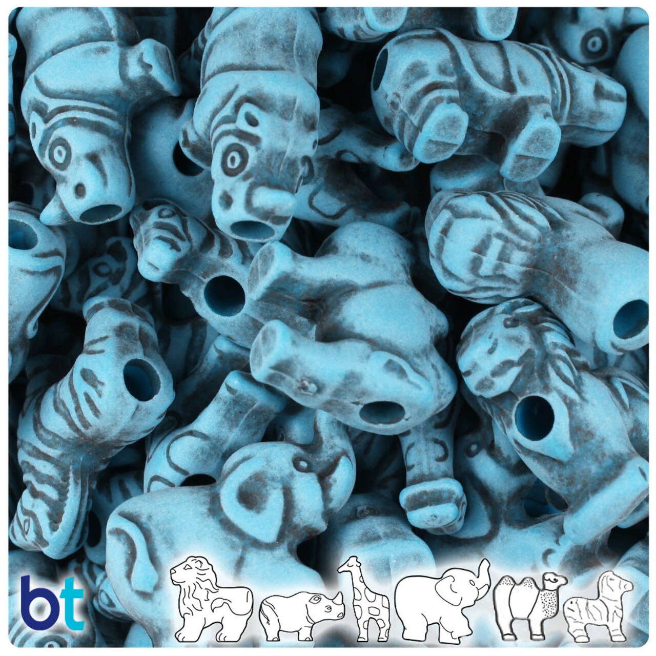 BeadTin Dark Turquoise Antique Safari Animal Plastic Pony Beads (2oz)